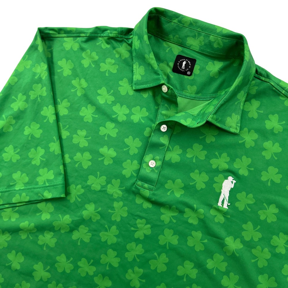 U Suck At Golf Polo Shirt Mens XXL Green Shamrock Performance St Patricks Irish